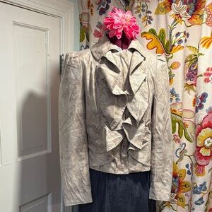 INC International Concepts Cream/Taupe Ruffle Blazer